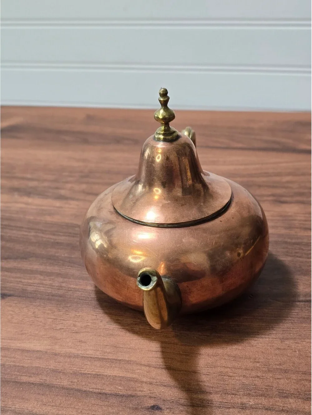 Vintage Copper Teapot Hidden Bell Lid Brass Handle Spout Cottage Tea Kettle